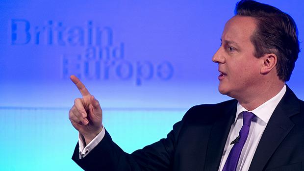 David Cameron durante o discurso desta quarta, em que prometeu plebiscito sobre a continuidade da Grã-Bretanha na UE