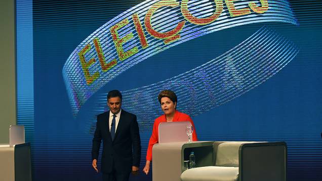  O último debate do segundo turno entre os candidatos a presidente Aécio Neves (PSDB) e Dilma Rousseff (PT), promovido pela Rede Globo no Projac, no Rio de Janeiro<br> 
