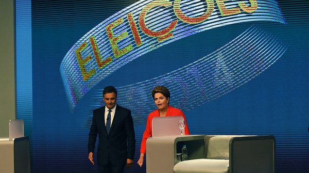  O último debate do segundo turno entre os candidatos a presidente Aécio Neves (PSDB) e Dilma Rousseff (PT), promovido pela Rede Globo no Projac, no Rio de Janeiro<br> 