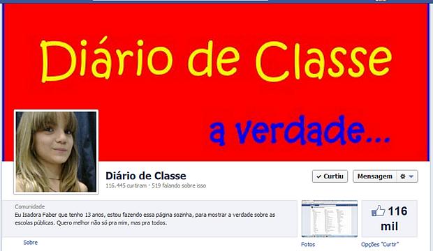 'Diário de Classe' é mantido por Isadora Faber, aluna de 13 anos da Escola Municipal Maria Tomázia Coelho