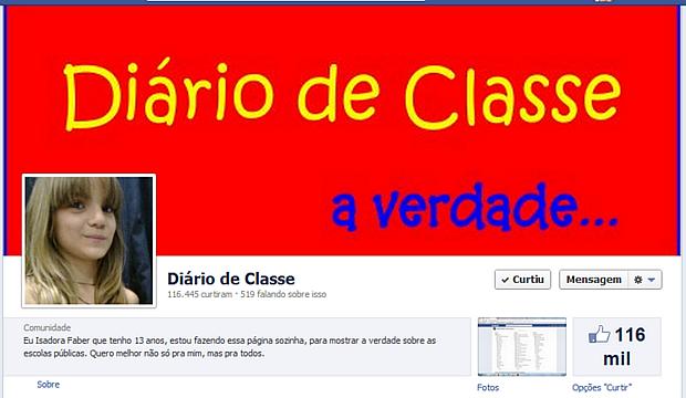 'Diário de Classe' é mantido por Isadora Faber, aluna de 13 anos da Escola Municipal Maria Tomázia Coelho