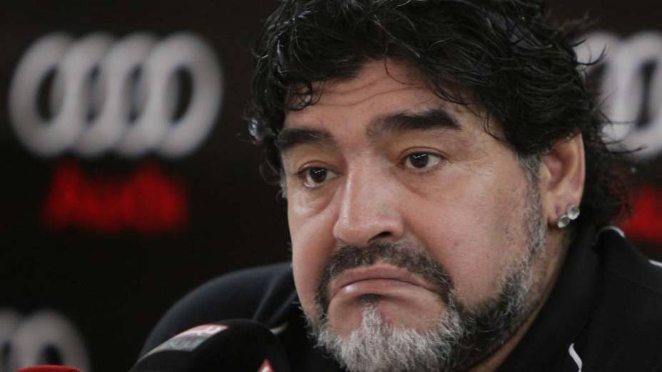 Diego Maradona, técnico do Al-Wasl nos Emirados Árabes Unidos, em coletiva após treino do time em Dubai