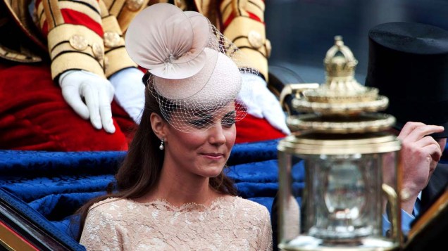 A duquesa de Cambridge, Kate Middleton, no palácio de Westminster durante comemorações do jubileu de diamante da rainha em Londres