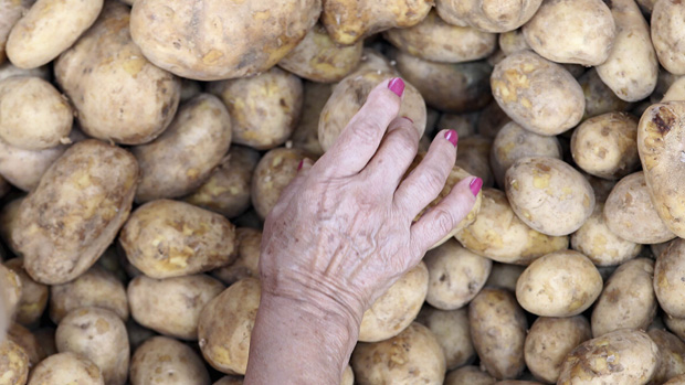 Venda de batatas em feira livre