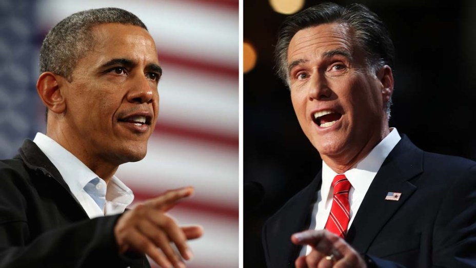 Os candidatos à presidência americana Barack Obama e Mitt Romney