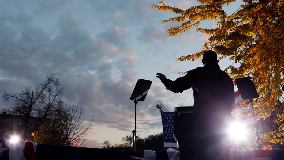 Barack Obama durante comício em Iowa