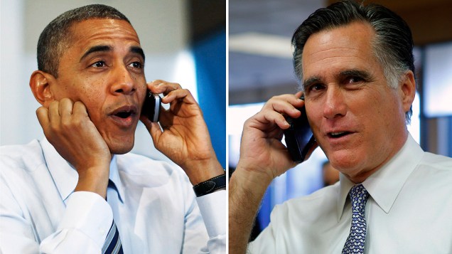 O presidente Obama e o candidato Mitt Romney, telefonam para eleitores nos Estados Unidos