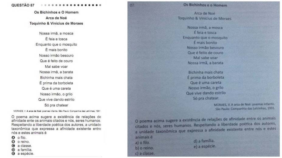 Confira a comparação entre questões do Enem 2011 e as que foram aplicadas em simulado de colégio em Fortaleza. À esquerda, as questoes do Enem; à direita, as do colégio Christus