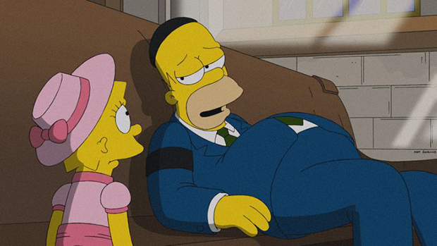Lisa e Homer no primeiro episódio da 26ª temporada de Os Simpsons