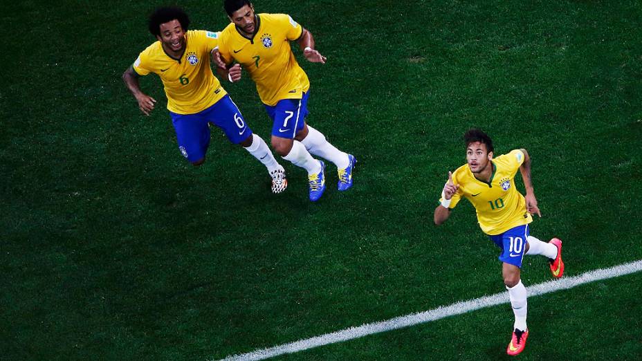 Neymar comemora gol de empate contra a Croácia no Itaquerão, em São Paulo