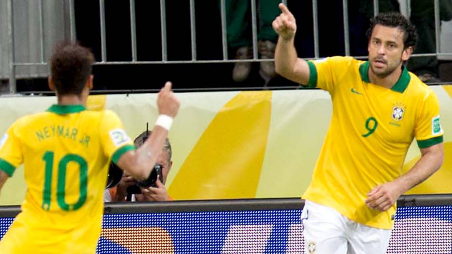 Jogador Fred comemora gol contra a Itália, pela Copa das Confederações, em Salvador
