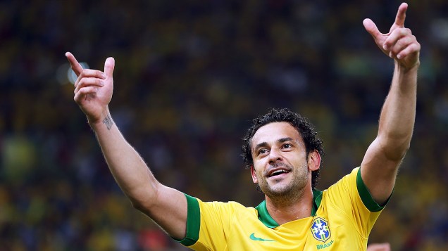 Fred comemora gol no estádio Maracanã durante final da Copa das Confederações entre Brasil e Espanha, no Rio de Janeiro