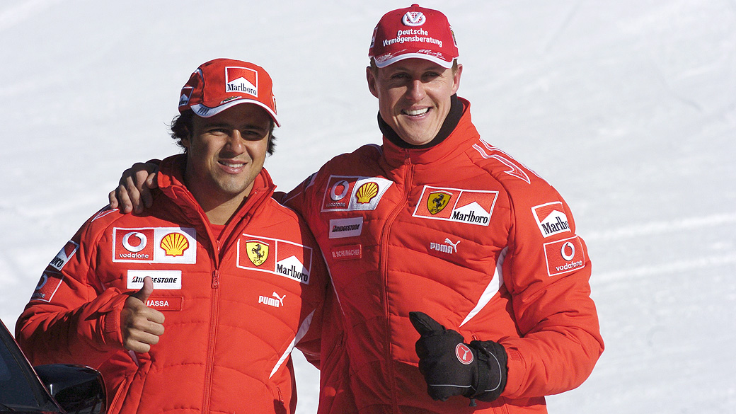 Felipe Massa e Michael Schumacher em Madonna di Campiglio, em 2006, na Itália