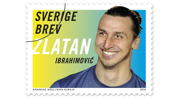 Folheto lançado pelos Serviços postais suecos mostra selo do jogador Zlatan Ibrahimovic, que será apresentado em 27 de março de 2014