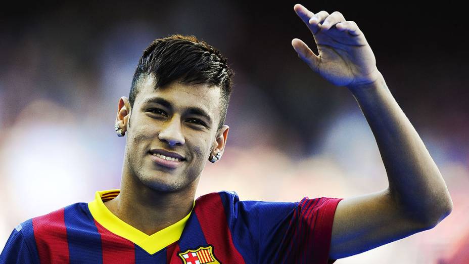 Neymar durante sua apresentação como jogador do Barcelona, no Camp Nou