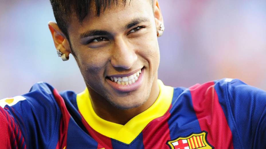 Neymar durante sua apresentação como jogador do Barcelona, no Camp Nou
