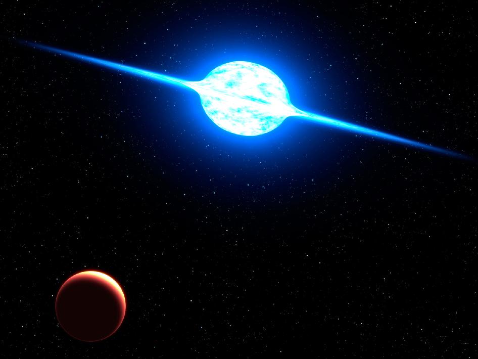 Concepção artística da VFTS 102, a estrela com giro mais rápido já encontrada: 100 vezes mais que o Sol