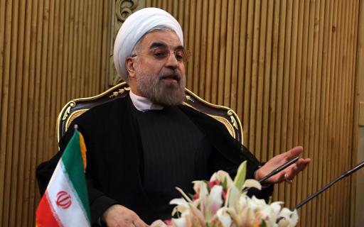 Hassan Rohani, presidente do Irã, em coletiva de imprensa em Teerã em 28 de setembro