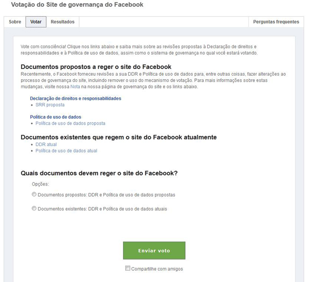 Facebook abre página de votação para definir futuro da rede