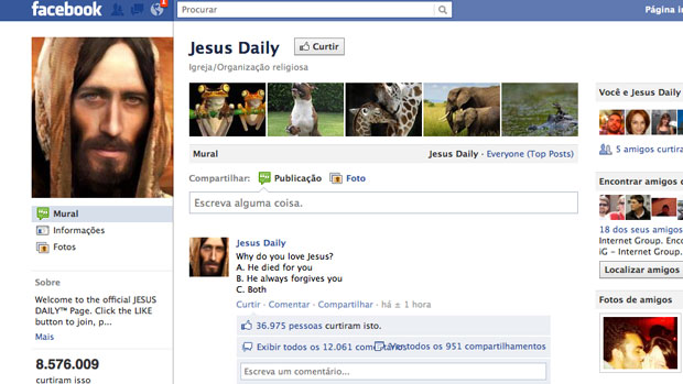 Perfil "Jesus Daily", página administrada pelo médico Aaron Tabor e que possui mais de 8 milhões de seguidores - 16/09/2011