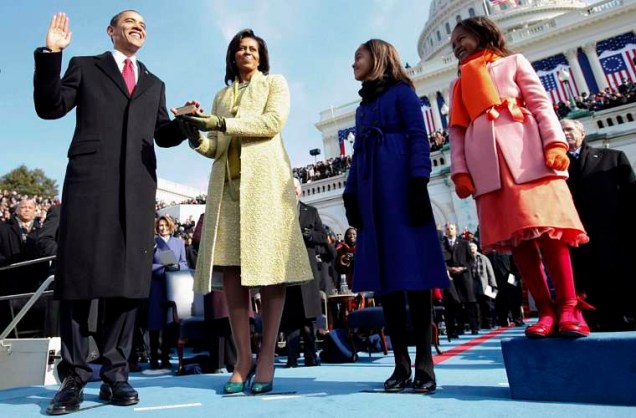 A família permaneceu unida no juramento do presidente no dia da posse, em janeiro de 2009.