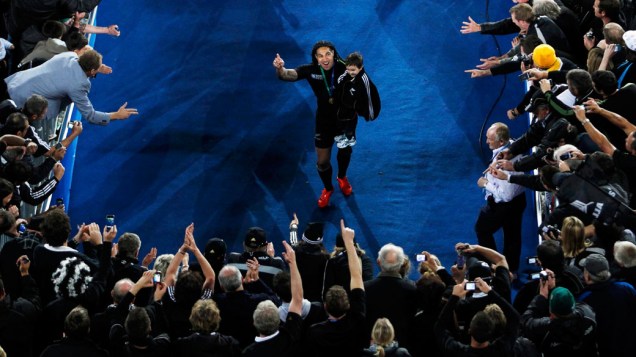 Ma’a Nonu, jogador do All Blacks, comemora após a final da Copa do Mundo de Rúgbi 2011, na Nova Zelândia