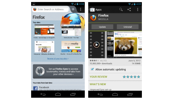 Captura de tela do Firefox para Android