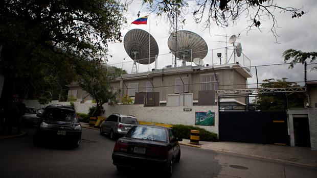 Fachada do canal privado de televisão Globovisión, da Venezuela, que foi vendido em maio