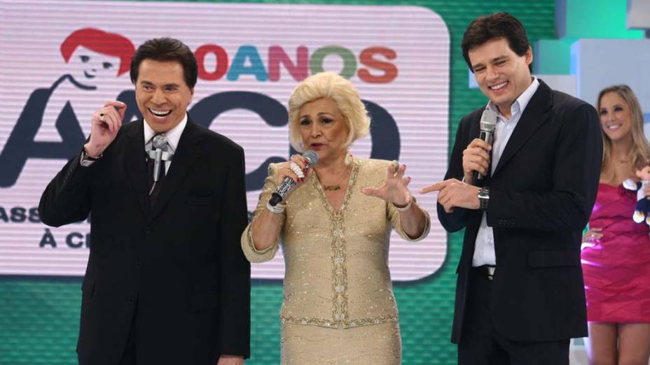 Silvio Santos, Hebe Camargo e Celso Portiolli na 13º edição do "Teleton", evento em prol da AACD, exibido pelo SBT em 2010