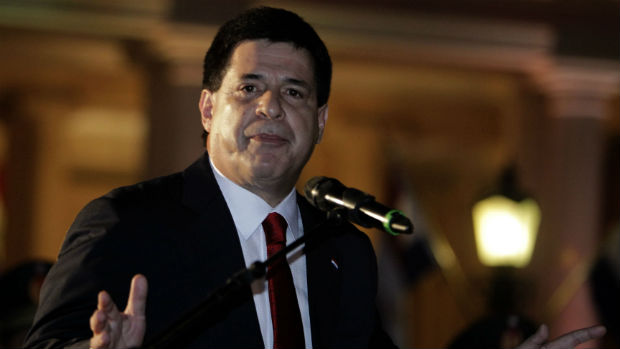 O presidente paraguaio Horácio Cartes durante a cerimônia de posse na capital Assunção