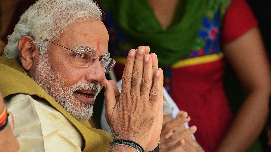 O vencedor da eleição na Índia, Narendra Modi em sua casa, em Gandhinagar