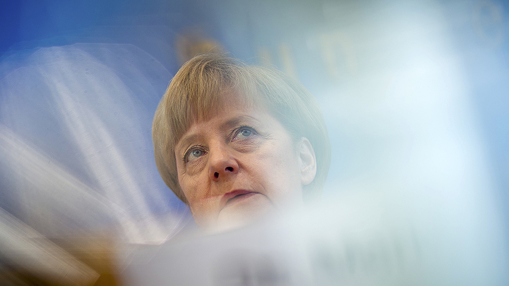A chanceler alemã Angela Merkel durante coletiva de imprensa em Berlim