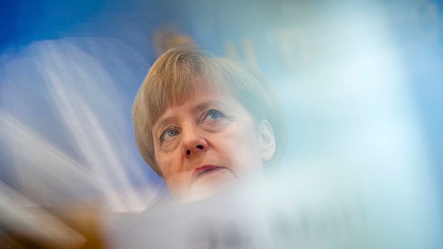 A chanceler alemã Angela Merkel durante coletiva de imprensa em Berlim