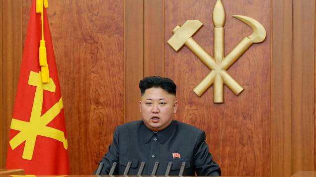 O ditador norte-coreano Kim Jong-un fala sua mensagem de Ano Novo