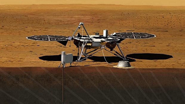 Concepção artística da sonda InSight, que deve ser enviada a Marte em 2016
