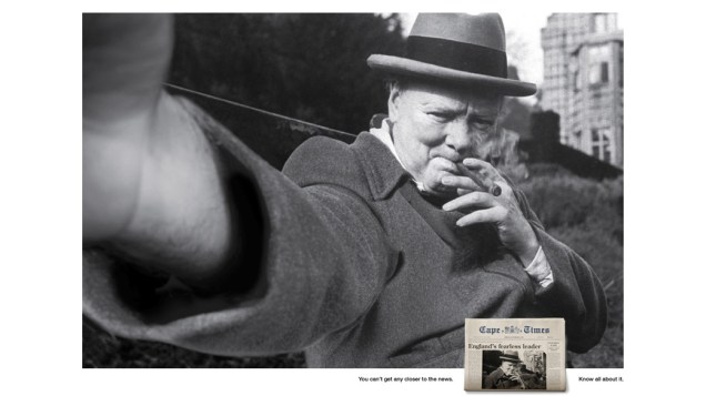 A histórica imagem do ex-primeiro-ministro britânico Winston Churchill também foi transformada em selfie