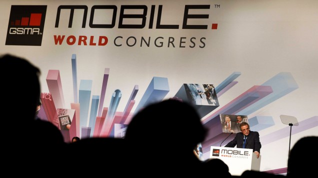 Presidente da Telefônica, Cesar Alierta, durante Mobile World Congress em Barcelona, Espanha