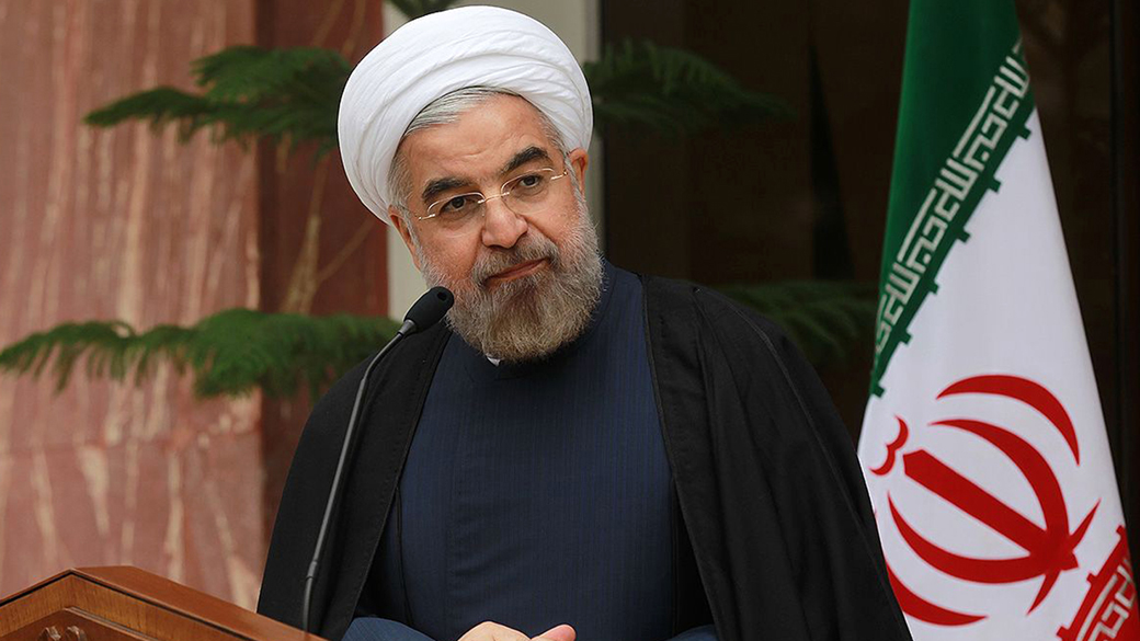 Presidente do Irã, Hassan Rouhani, durante uma coletiva de imprensa após o acordo do programa nuclear iraniano