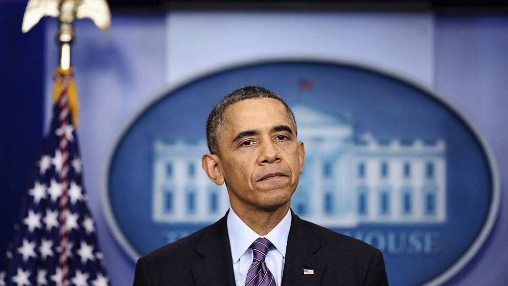 Presidente dos Estados Unidos, Barack Obama durante declaração sobre a morte do ex-Presidente Sul-Africano Nelson Mandela na Casa Branca