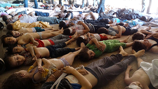 Vítimas do ataque na região de Goutha, na Síria