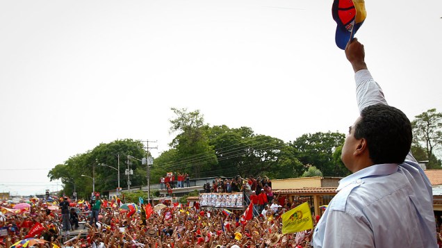 Presidente Nicolás Maduro, durante comício para as eleições presidenciais, no estado de Barinas na Venezuela