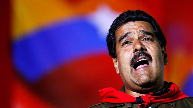 Presidente Nicolás Maduro durante comício, em Caracas na Venezuela