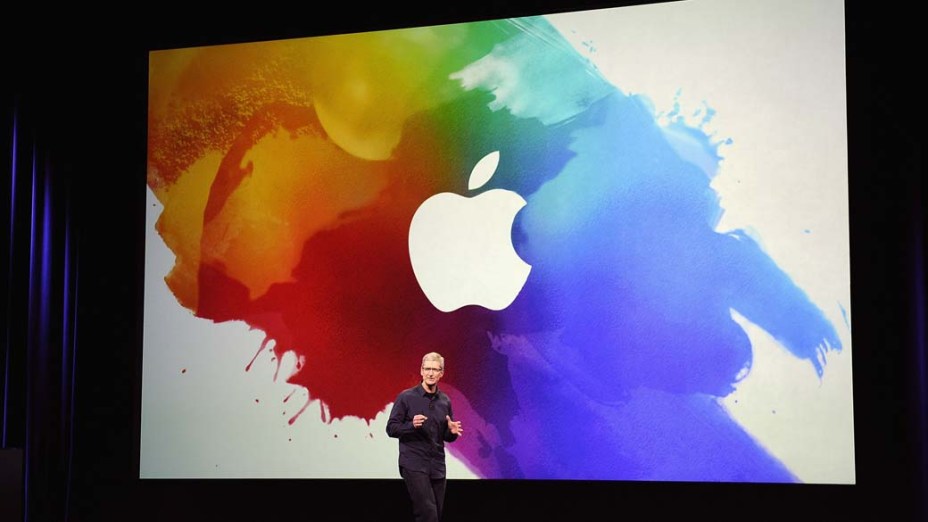 Tim Cook, CEO da Apple, discursa durante o evento em São Francisco, nos Estados Unidos, em 2012