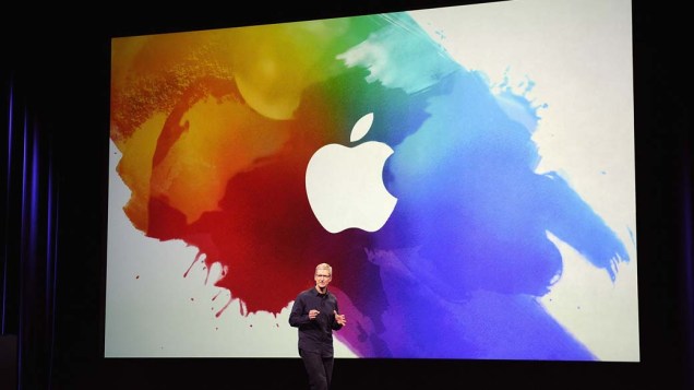 Tim Cook, CEO da Apple, discursa durante o evento em São Francisco, nos Estados Unidos