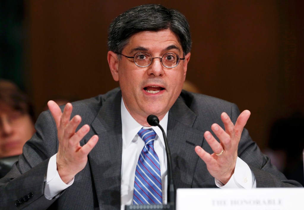 Jack Lew, U.S. President Barack Obama's nominee to lead the Treasury Department, testifies before a Senate Finance Committee confirmation hearing on Capitol Hill in Washington February 13, 2013. REUTERS/Kevin Lamarque (UNITED STATES - Tags: POLITICS BUSINESS)