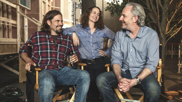O roteirista, Peter Craig, a produtora Nina Jacobson, e o diretor Francis Lawrence, de Jogos Vorazes: A Esperança - Parte 1