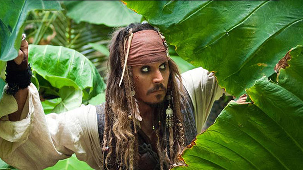 Jack Sparrow (Johnny Depp) na saga Piratas do Caribe