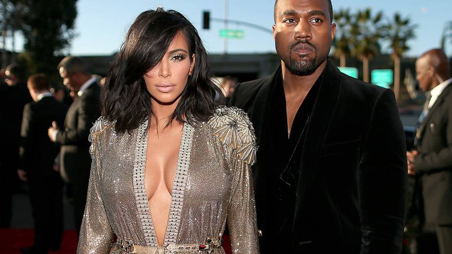 Kim Kardashian e Kanye West, durante a 57ª edição do Grammy, premiação que elege os melhores da música internacional, que acontece neste domingo (08)