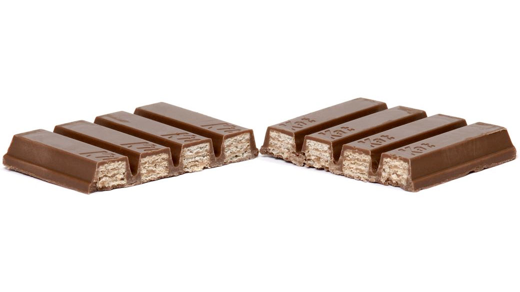 O chocolate Kit Kat, conhecido pela sua forma com quatro barrinhas