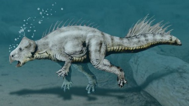 Concepção artística do Koreaceraptops, nova espécie de dinossauro confirmada por uma equipe internacional de cientistas